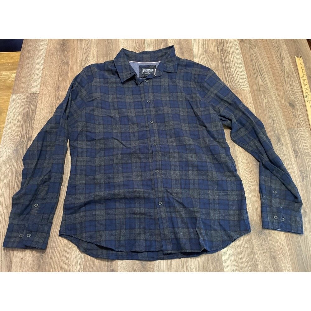 Premium Xpression Shirt, Men's Size XL, Blue Gray, Plaid, Button Up, Long Sleeve
